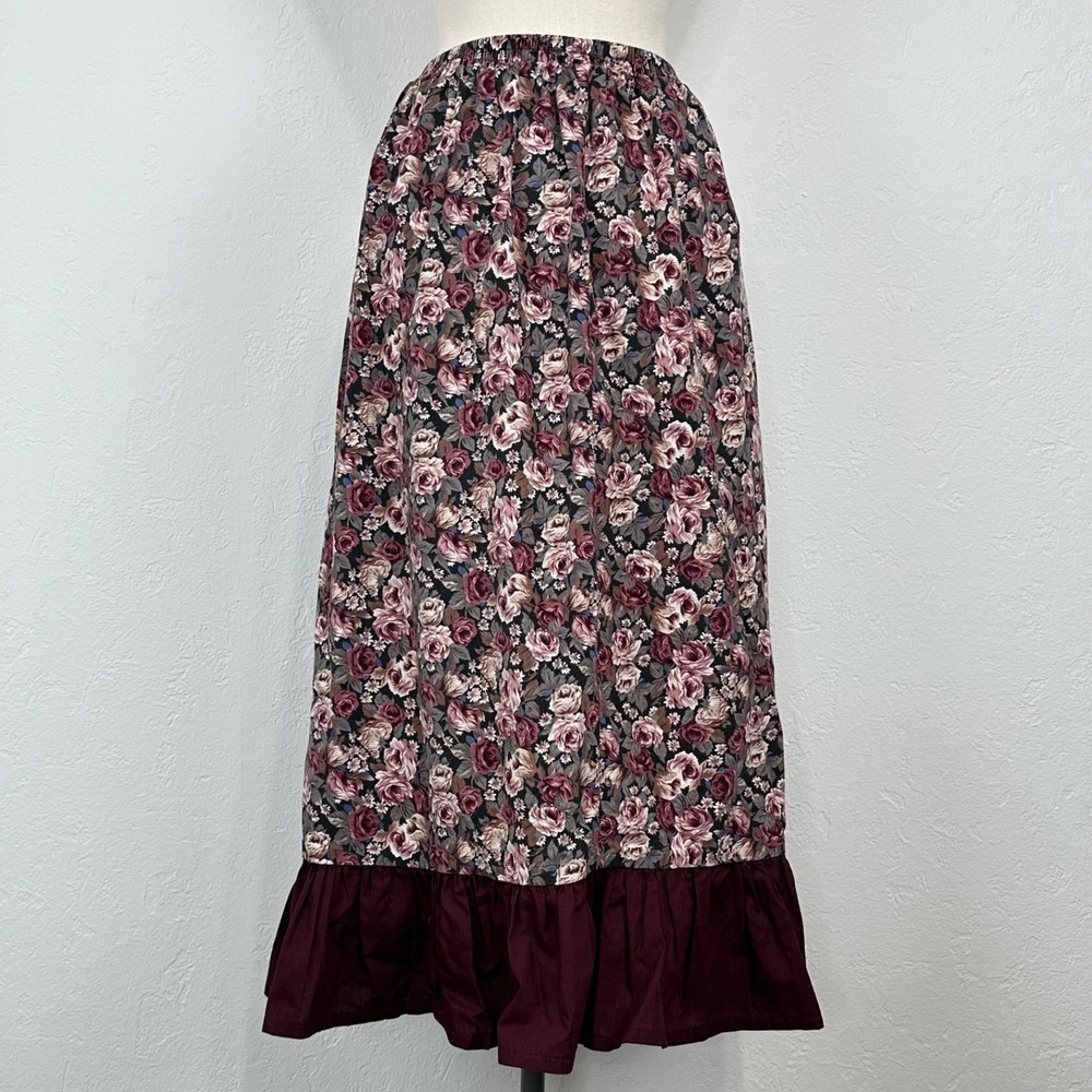 Womens Cottagecore Prairie Modest Skirt Sz 18 Floral Patch Pockets Tiered Ruffle - Picture 2 of 7